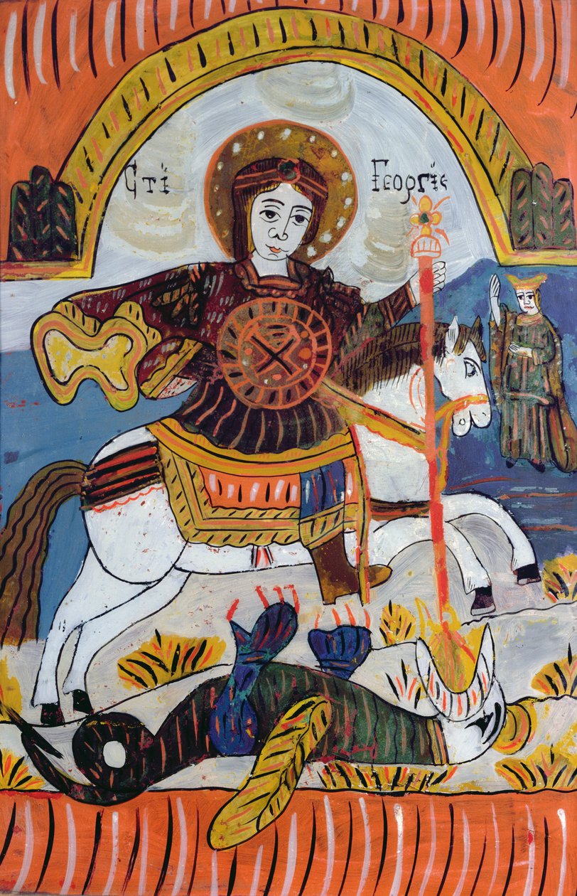 Aziz George ve Ejderha (cam üzerine yağlı boya) by Serbian School