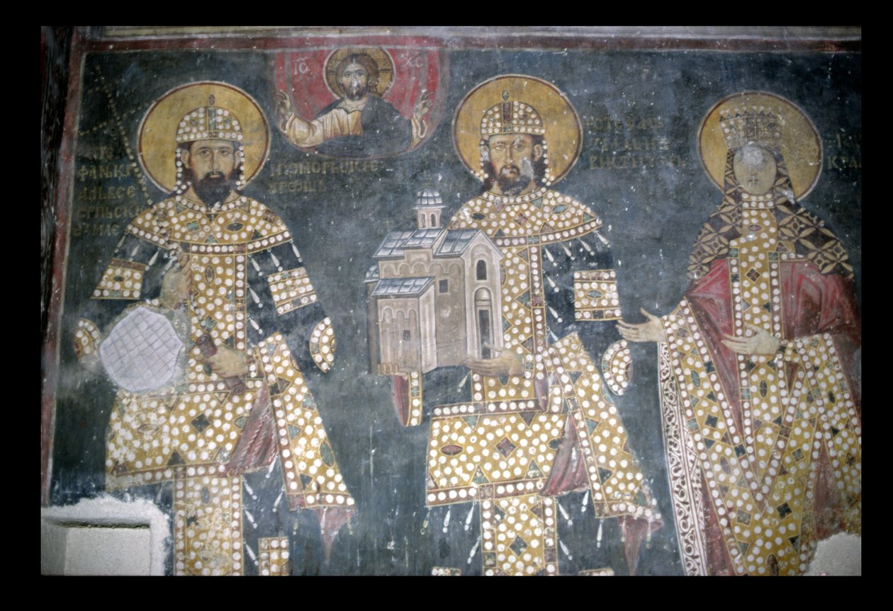 Stefan Milutin, Stefan Dragutin ve Katelina, 13. yüzyıl sonu by Serbian School