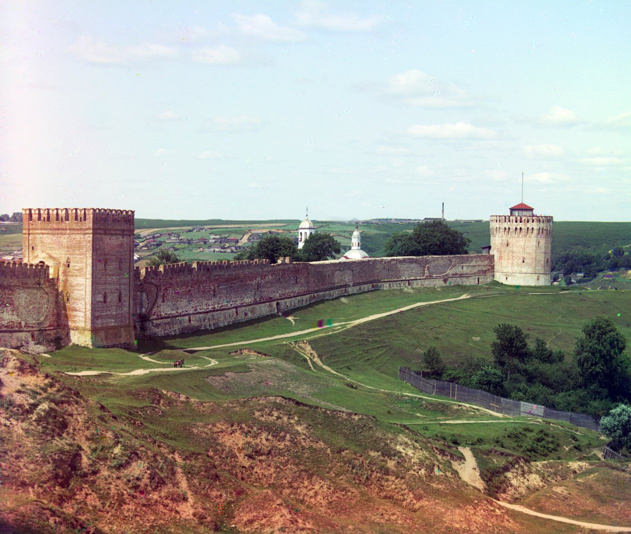 Veselukha kulesi ile kale duvarı. Smolensk, Rusya, 1912