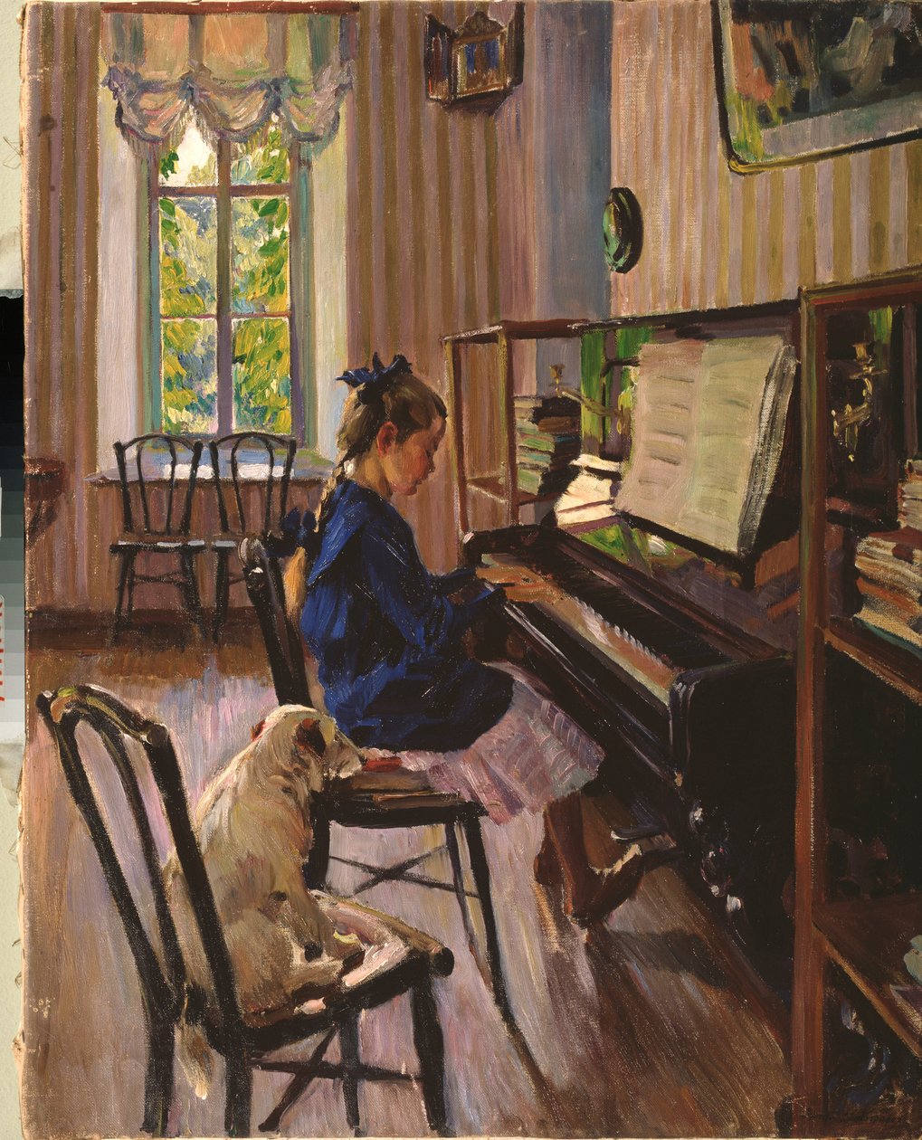 Piyanoda - Resim Sergei Arsenyevich Vinogradov (1869-1938), tuval üzerine yağlı boya by Sergei Arsenevich Vinogradov