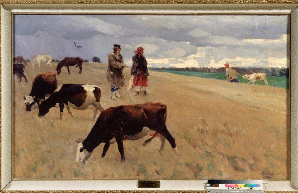 Anız Tarlasında - Resim Sergei Arsenyevich Vinogradov (1869-1938), tuval üzerine yağlı boya by Sergei Arsenevich Vinogradov