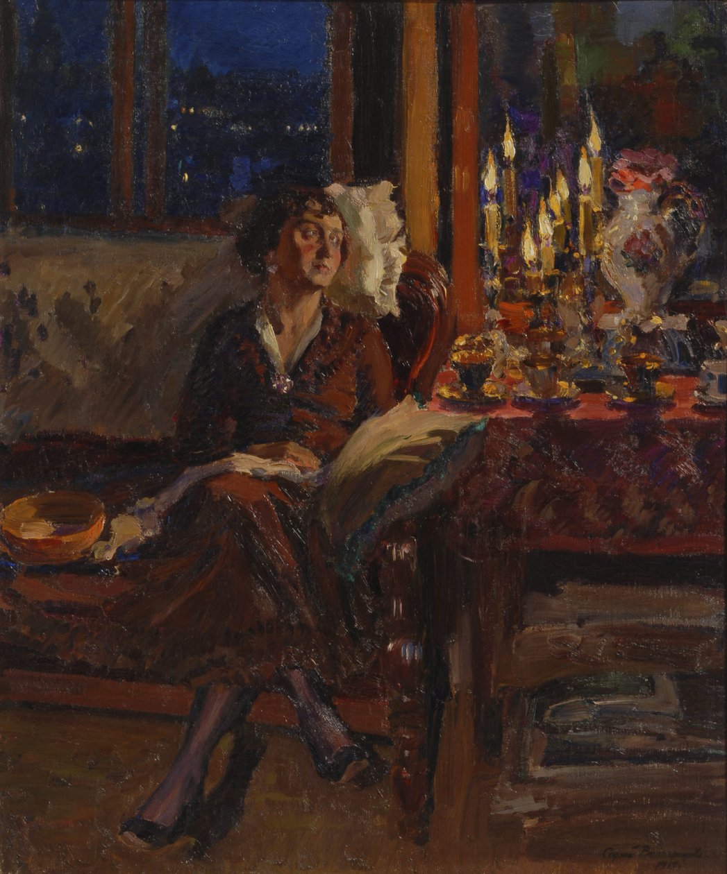 İç Mekanda Kitaplı Kadın, 1917 by Sergei Arsenevich Vinogradov