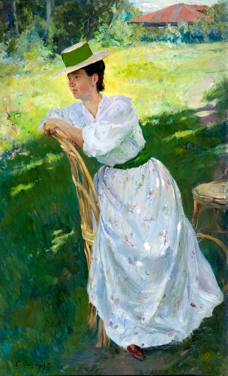 Bir kadının portresi (En plein air) - Vinogradov, Sergei Arsenyevich (Arsenevich) (1869-1938) - 1899 - Tuval üzerine yağlı boya - by Sergei Arsenevich Vinogradov