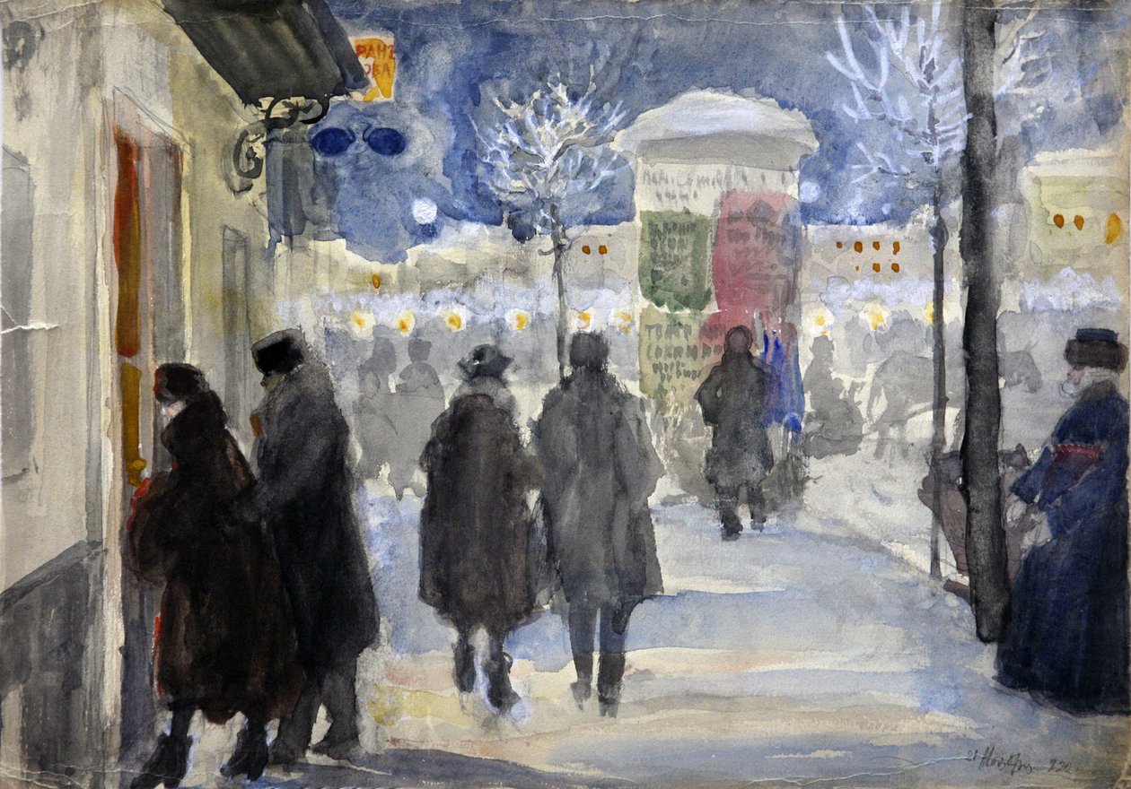 ""Moskova'da Bir Sokağın Görünümü, Rusya" (Moskova Caddesi) Suluboya, Sergei Vinogradov (1869-1938) - 1922 - Özel Koleksiyon by Sergei Arsenevich Vinogradov