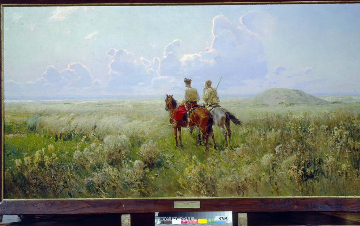 Bozkırdaki Kazaklar (Bozkırdaki Kazaklar) - Resim Sergei Ivanovich Vasilkovsky (1854-1917), tuval üzerine yağlı boya, yaklaşık 1900 - Regional Art Museum, Kherson (Ukrayna) by Sergei Ivanovich Vasilkovsky