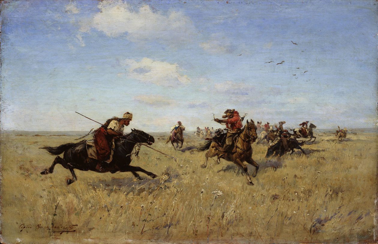 Dinyeper Kazakları ile Tatarlar arasındaki savaş, 1892 by Sergei Ivanovich Vasilkovsky