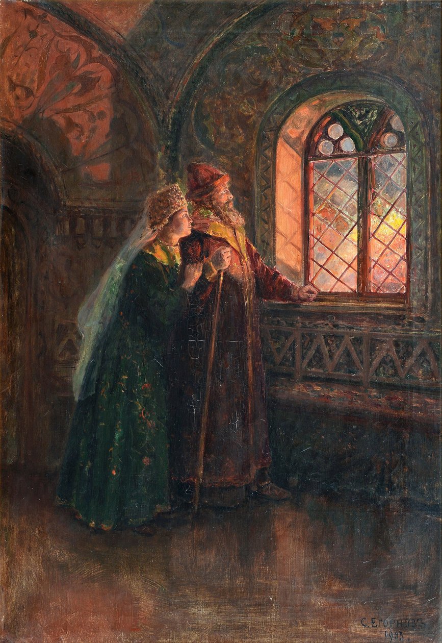 Moskova Ateşi sırasında Çar Alexei Mihayloviç ve Maria Miloslavskaya, 1903 by Sergei Semyonovich Yegornov
