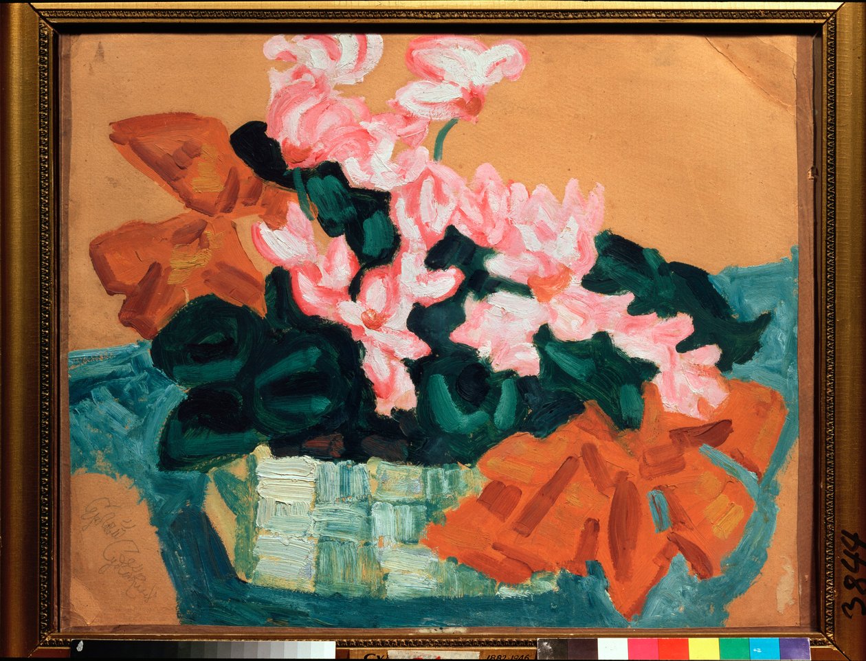 Fleurs, Nature morte (Çiçekler, Natürmort) - Sergei Yurievich Sudeykin (Serge Soudeikine) (1882-1946), karton üzerine yağlı boya - Rus sanatı, modernizm, art nouveau, 20. yüzyıl - Birleşik Devlet Sanat Müzesi, Kostroma (Rusya) by Sergei Yurevich Sudeikin