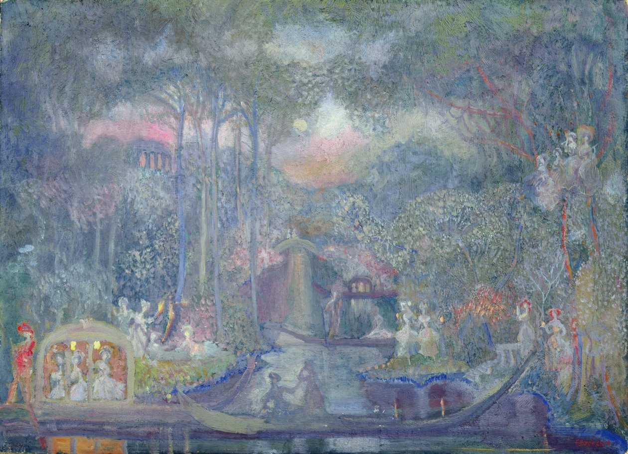 Aşk adasına yürüyen markiz (tuval üzerine yağlı boya) by Sergei Yurevich Sudeikin