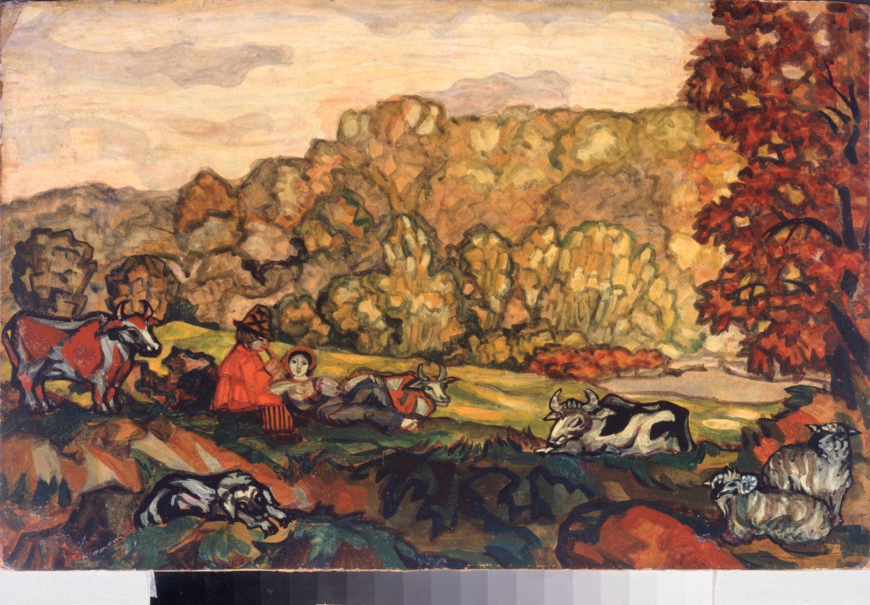 Pastoral Sahne - Resim Sergei Yurievich Sudeykin (Serge Soudeikine) (1882-1946), tuval üzerine yağlı boya, 20. yüzyılın başlarında Rus sanatı - Primorsk Devlet Sanat Galerisi, Vladivostok (Rusya) by Sergei Yurevich Sudeikin