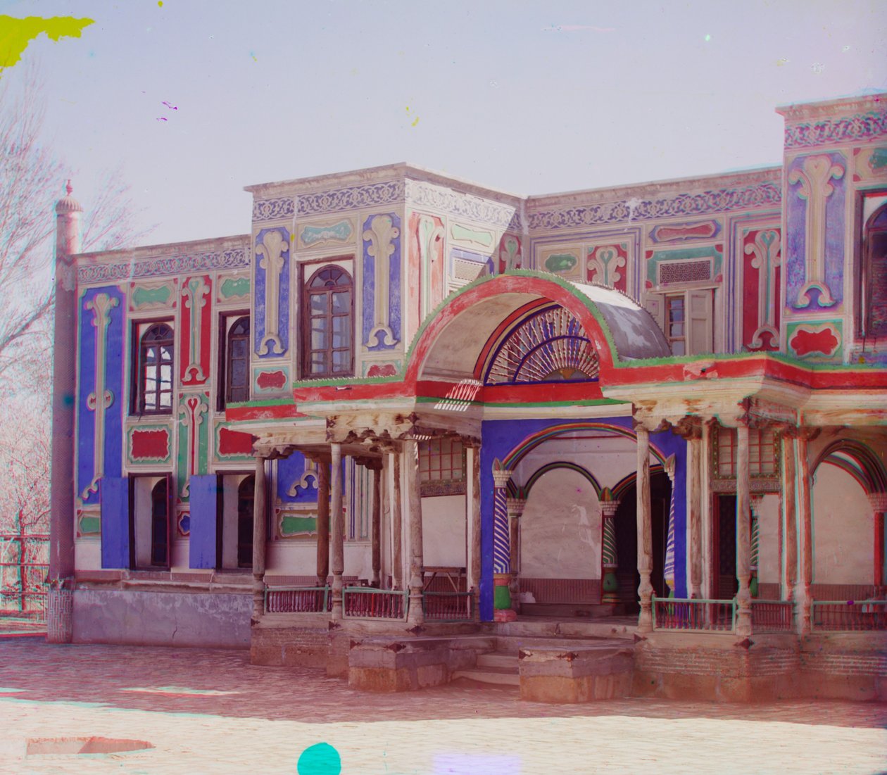Facade of the summer palace of the last Emir of Bukhara, 1905-1915  by Sergey Prokudin Gorsky