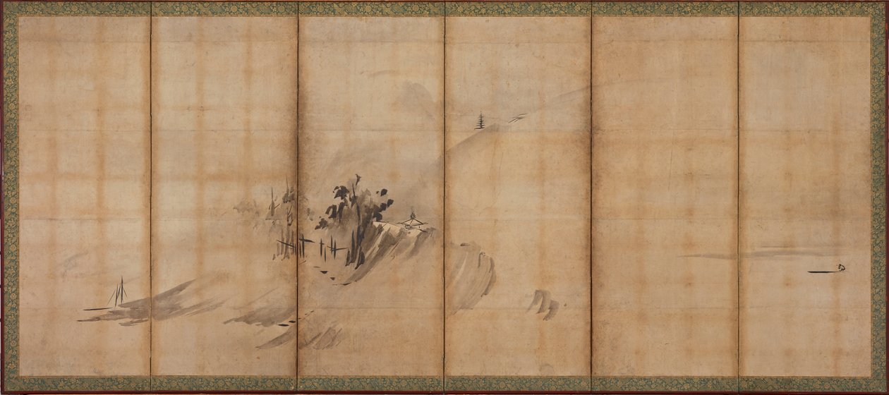 Manzara: tepeler ve binalar, Muromachi dönemi, 16. yüzyılın ortaları. by Sesson Shukei