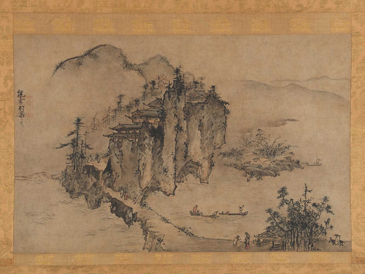 Rocky Precipice ile manzara, 16. yüzyıl. by Sesson Shukei