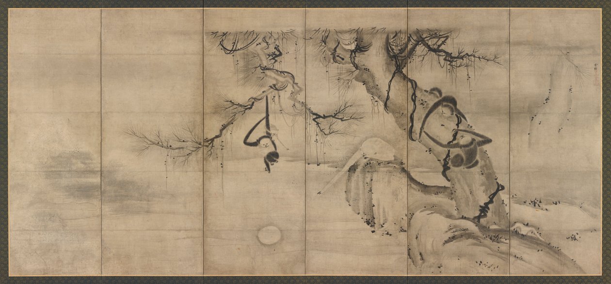 Nehir kıyısındaki maymunlar ve ağaçlar, Momoyama dönemi, 16. yüzyılın ortaları. by Sesson Shukei