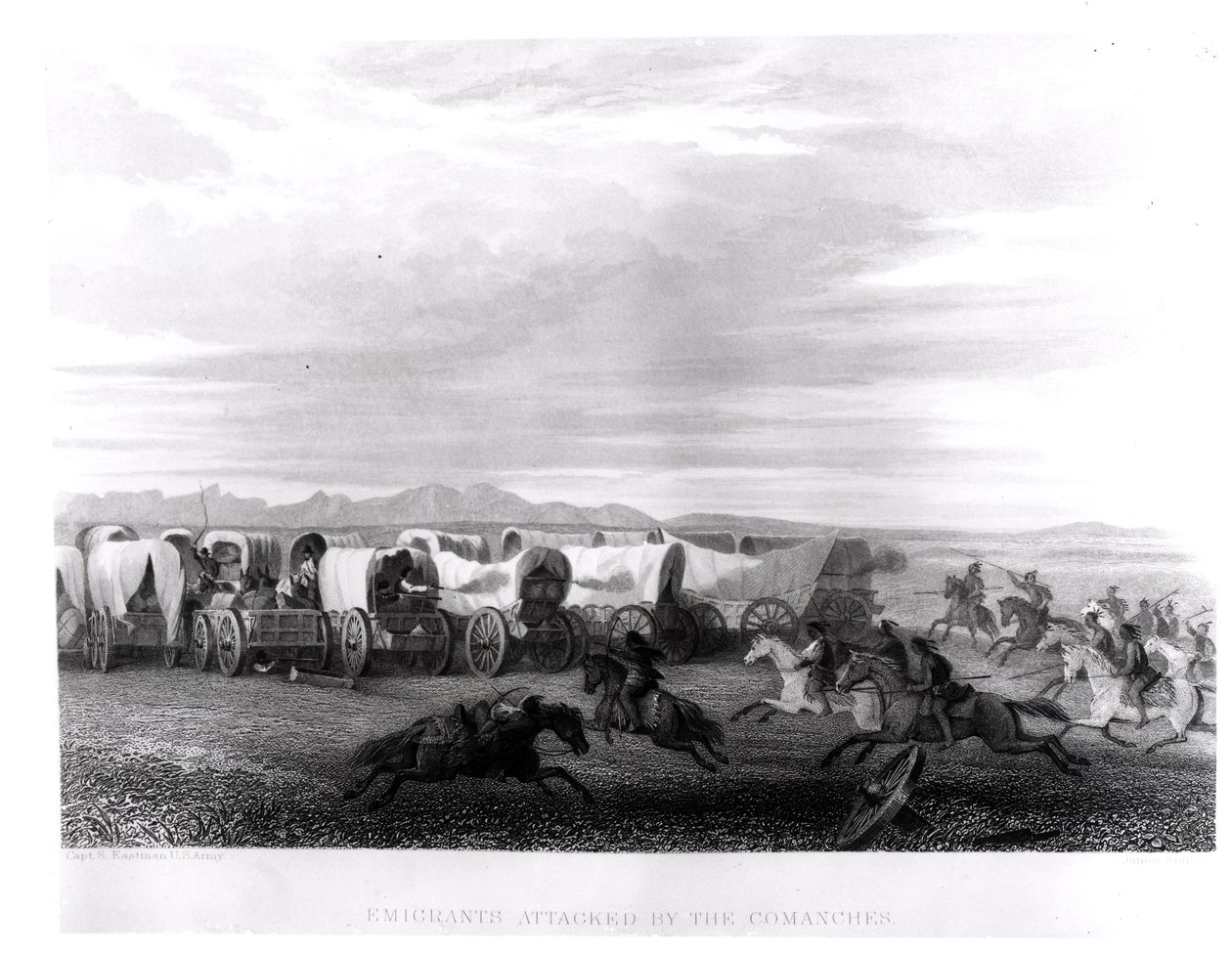 John Smith tarafından kazınmış, Komançiler tarafından saldırıya uğrayan göçmenler by Captain Seth Eastman