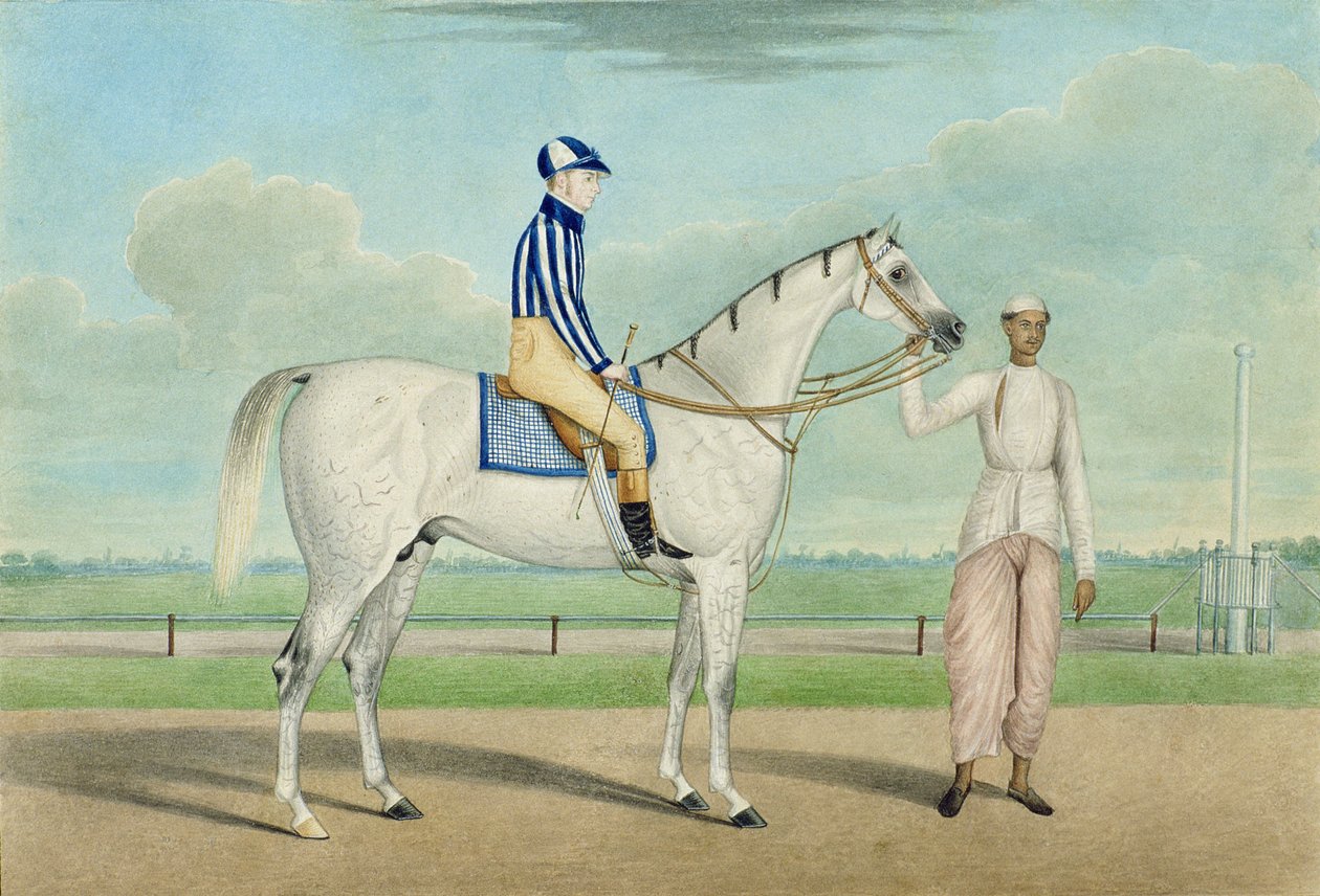 Jokey yukarı ve damat, Kalküta ile yarış atı by Shaik Muhammad Amir of Karraya