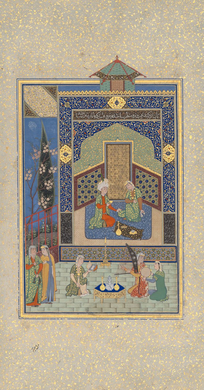 Bahram Gur Çarşamba günü Turkuaz Saray'da, bir Khamsa'dan Folio 216...AH 931AD1524-25 by Shaikh Zada