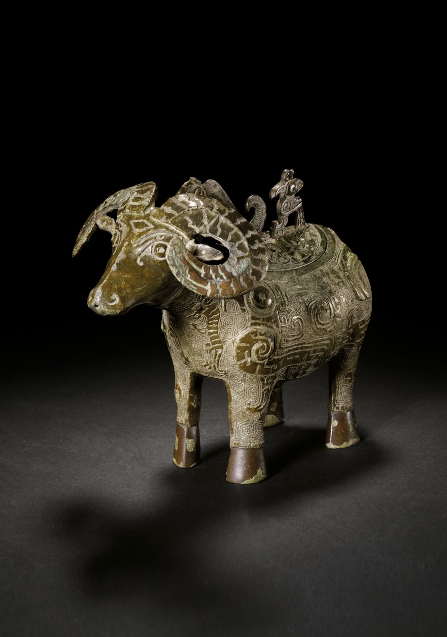 Ritüel koç biçimli şarap kabı, Gong, geç Shang Hanedanlığı (bronz) (ayrıca bkz. 3618607) by Shang Dynasty Chinese School