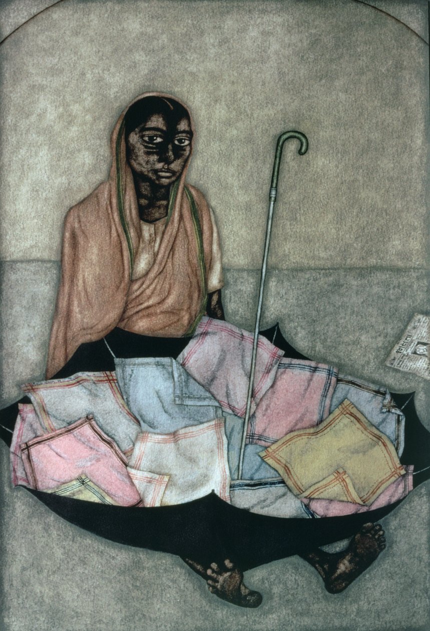 Mendil Satıcısı, 1983 (kağıt üzerinde wc) by Shanti Panchal