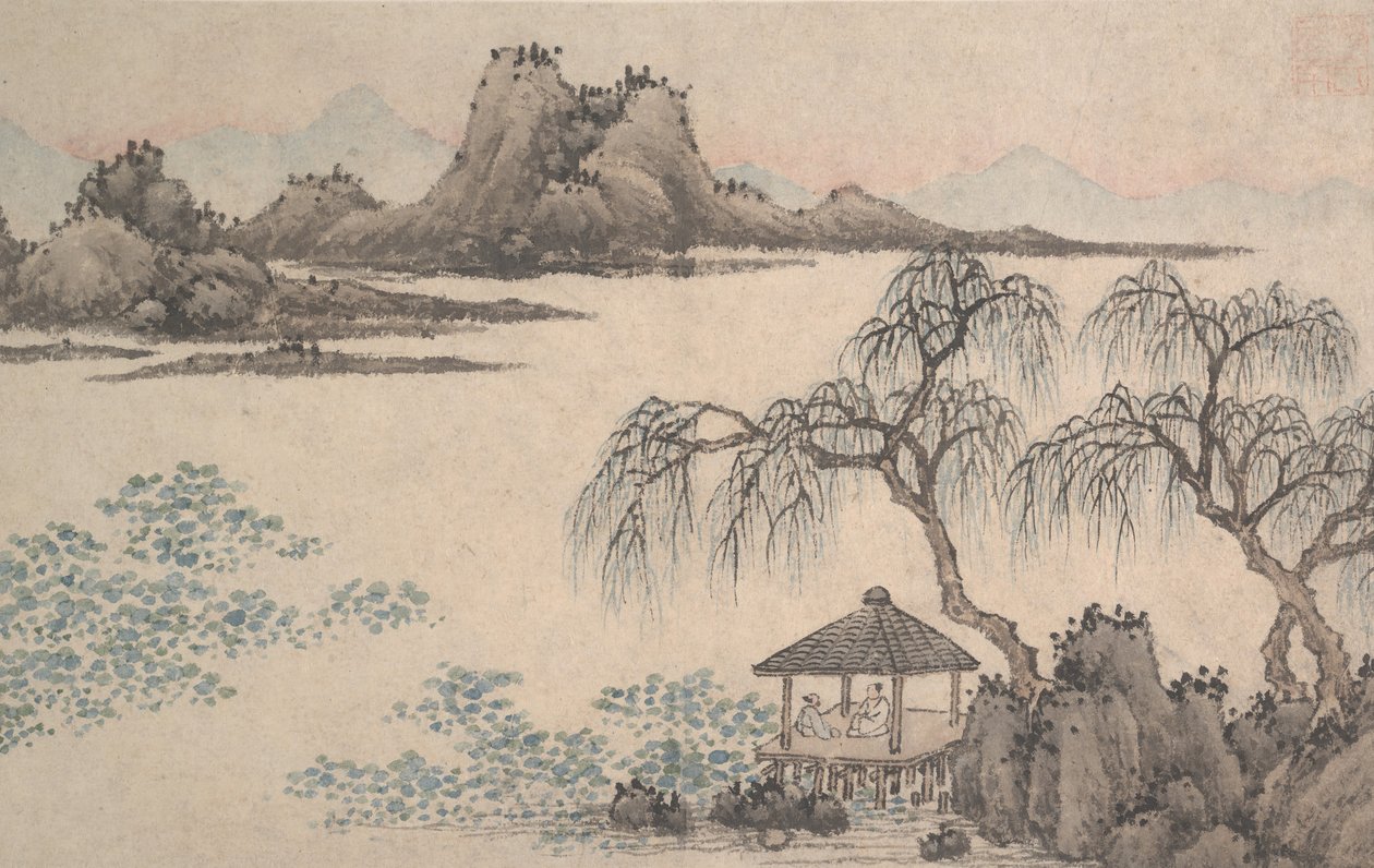 Pavilion ve Willows ile manzara. by Shen Zhou