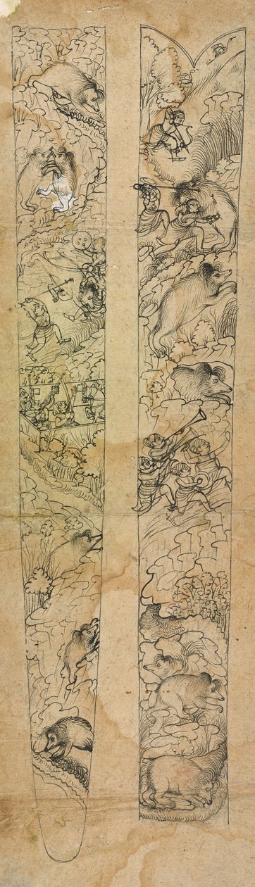 Yaban domuzu avlayan bir raja, kın için tasarım, c.1750-1760 (kağıt üzerinde opak suluboya) by Shevdar (attr.to) Gangeyagi