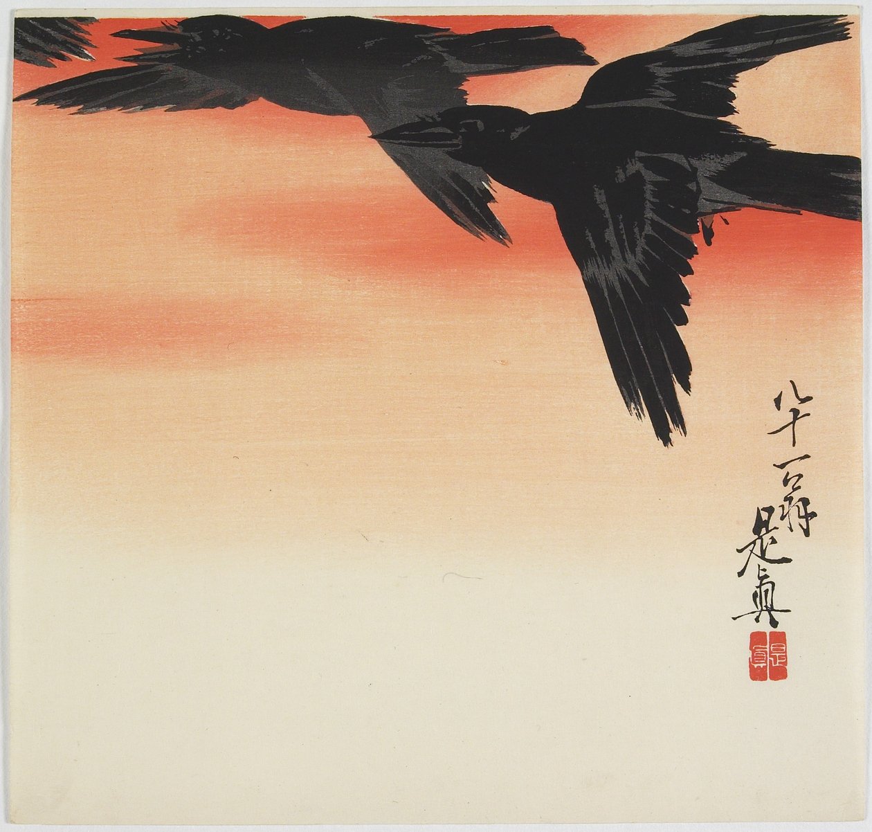 Gün Batımında Uçan Kargalar, c. 1888 by Shibata Zeshin