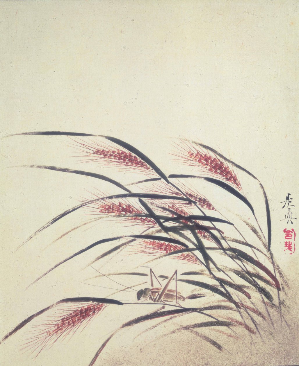 Pirinç ve kriket kulakları (kağıt üzerine cila) by Shibata Zeshin
