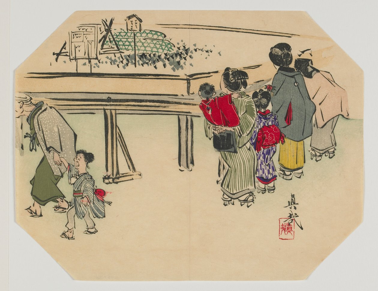 Bir uchiwa için baskı, kadınlar ve çocuklar, Meiji dönemi, 19. yüzyıl sonu (renkli tahta baskı) by Shibata Zeshin