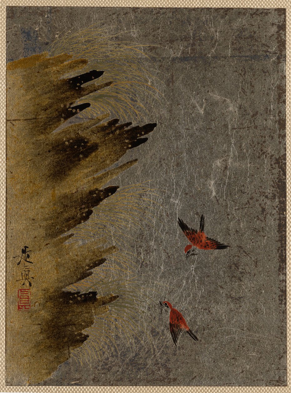 Kuşlar ve Çıkıntılı Kayalar. by Shibata Zeshin