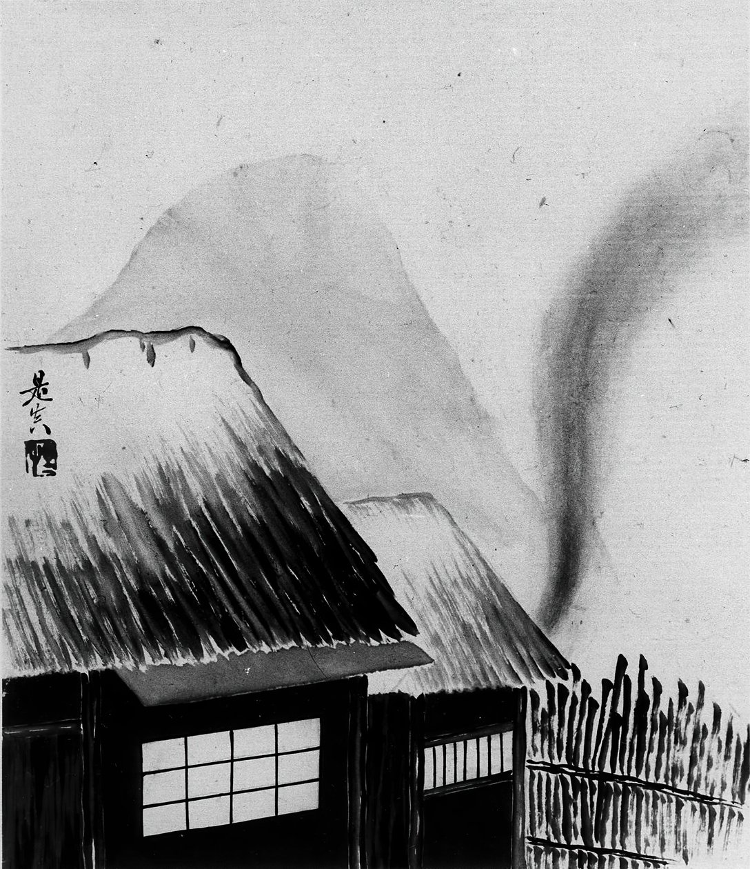 Kulübe ve Dağlar, 19. yüzyıl. by Shibata Zeshin
