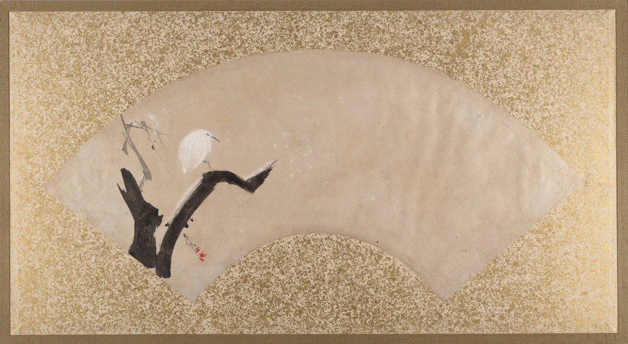 19. yüzyılın sonlarında Ağaç Kütüğü üzerinde Ak balıkçıl. by Shibata Zeshin