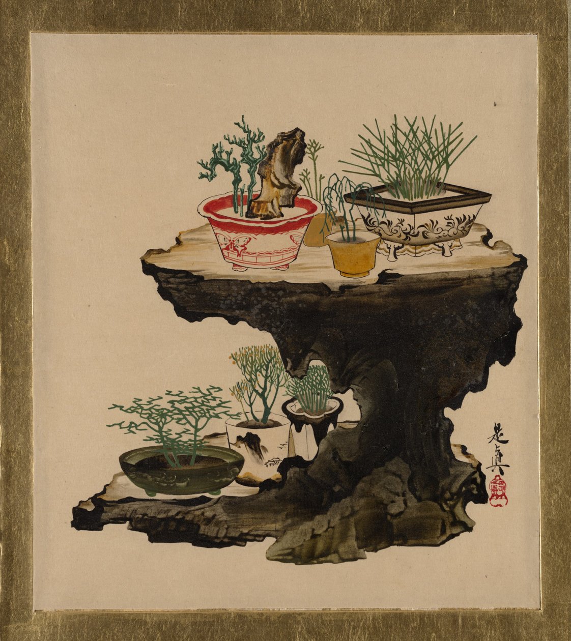 Çeşitli Konularda Lake Tablolar: Bonsai, 1882. by Shibata Zeshin
