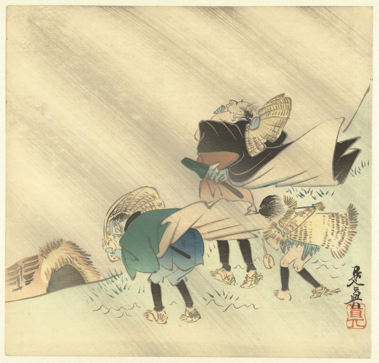 Yolcular fırtınada by Shibata Zeshin