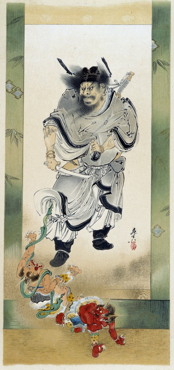 Shoki ve Şeytanlar. Shibata Zeshin tarafından kendi kendine boyama by Shibata Zeshin
