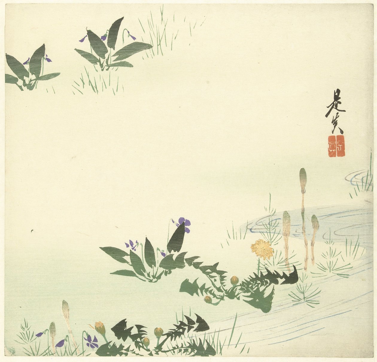 Bir dere kenarında bahar çiçekleri by Shibata Zeshin