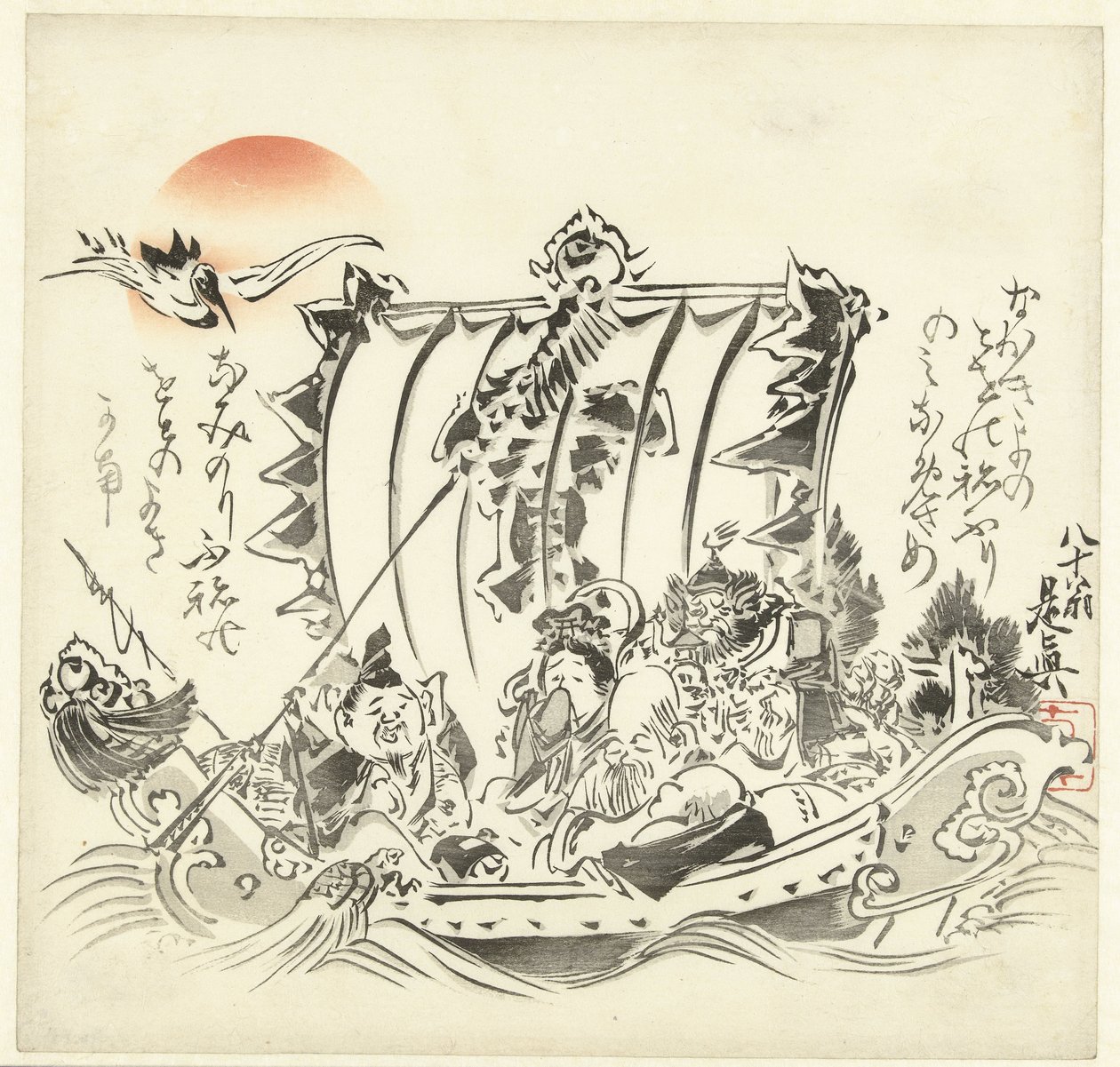 Yedi deniz tutması iyi şanslar tanrısı by Shibata Zeshin