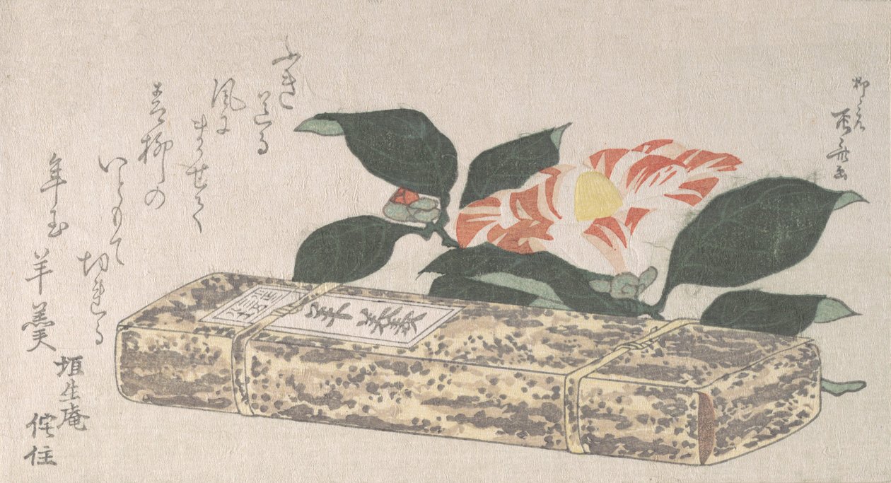 Kamelya Çiçeği ve Yokan, Bambu Derisine Sarılmış bir çeşit fasulye jölesi, 1811., 1811. by Shinsai