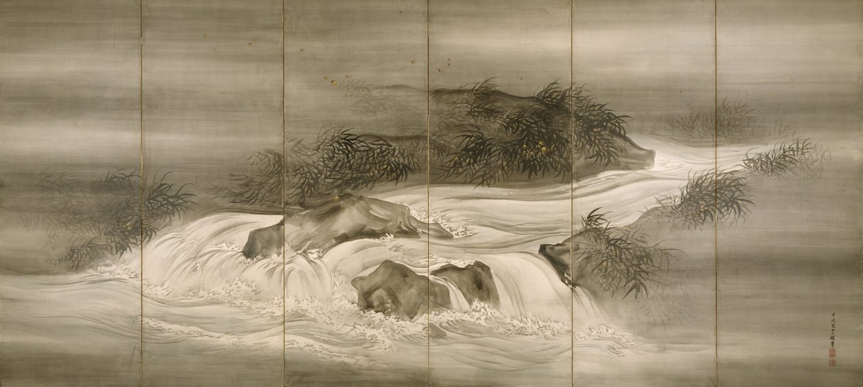 Ateşböcekleriyle Nehir Manzarası, 1874 by Shiokawa Bunrin