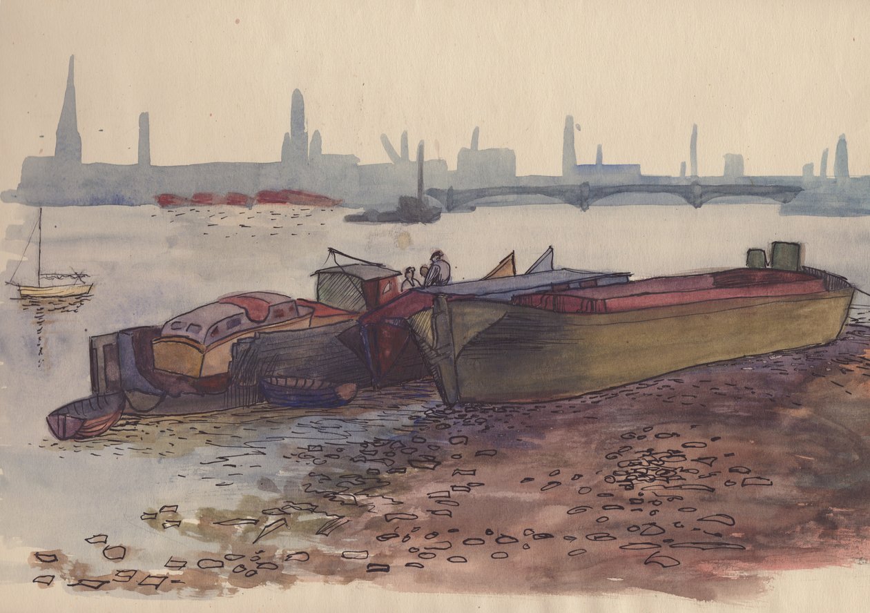 Londra'da Thames Nehri'nde mavnalar, 1951. by Shirley Markham