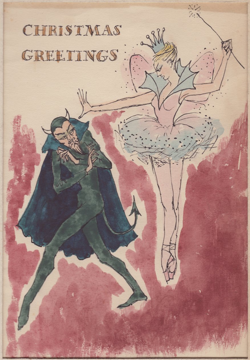 Şeytan ve peri, Noel kartı, 1952. by Shirley Markham
