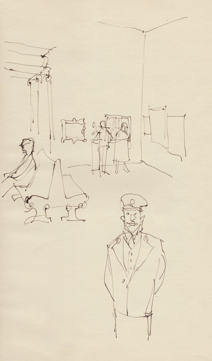 Bir sanat galerisinde nöbetçi, c1950. by Shirley Markham