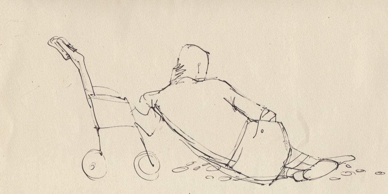 Sahilde pusete yaslanmış adam, 1950 doları. by Shirley Markham