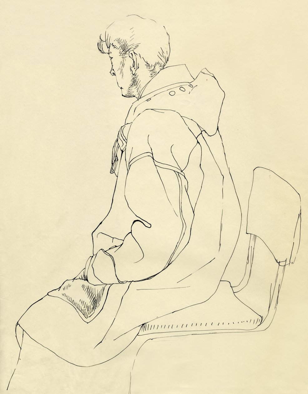 Spor ceketli oturan adam, c1952. by Shirley Markham