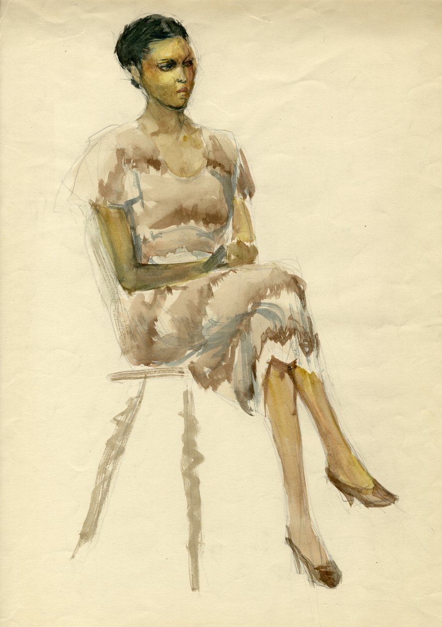 Kahverengi elbiseli oturan kadın, 1952. by Shirley Markham