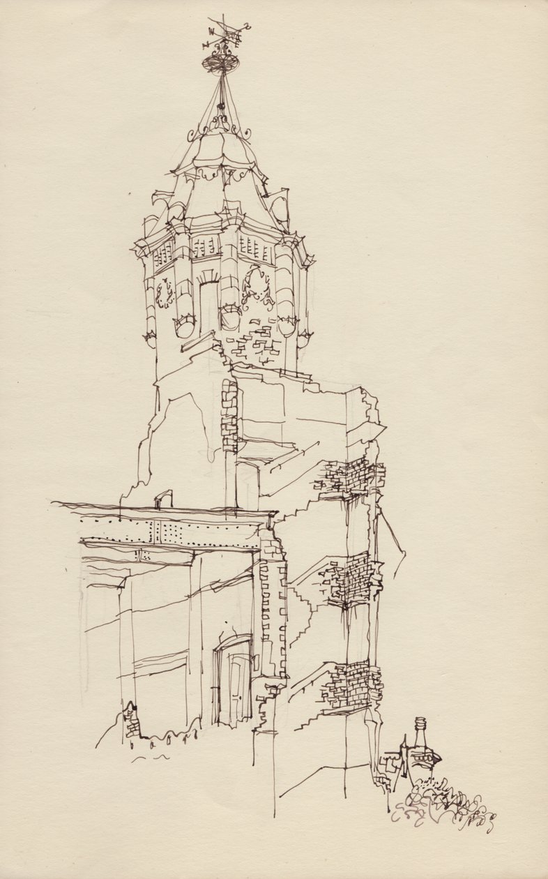 Yıkık binanın kulesi, c1950. by Shirley Markham