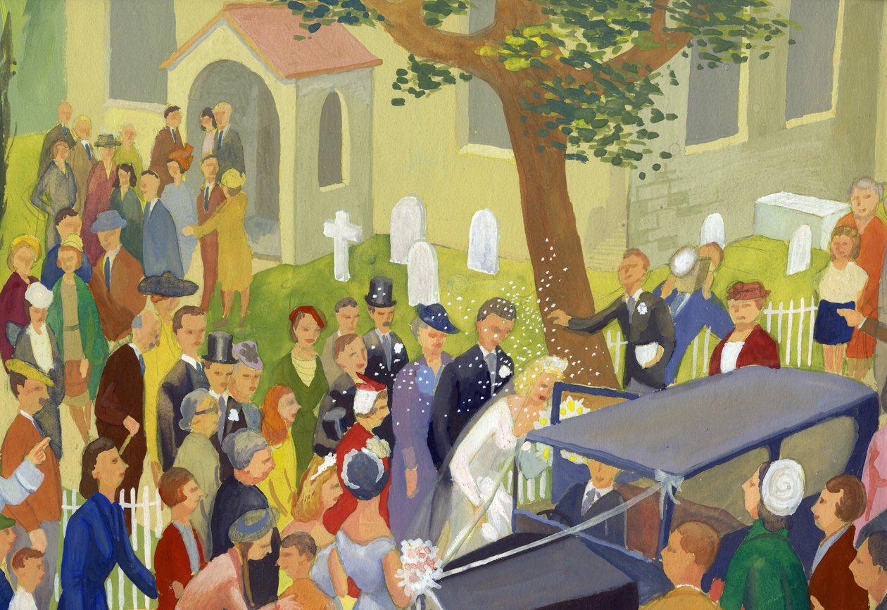 Kilise bahçesinde düğün grubu, c1948. by Shirley Markham
