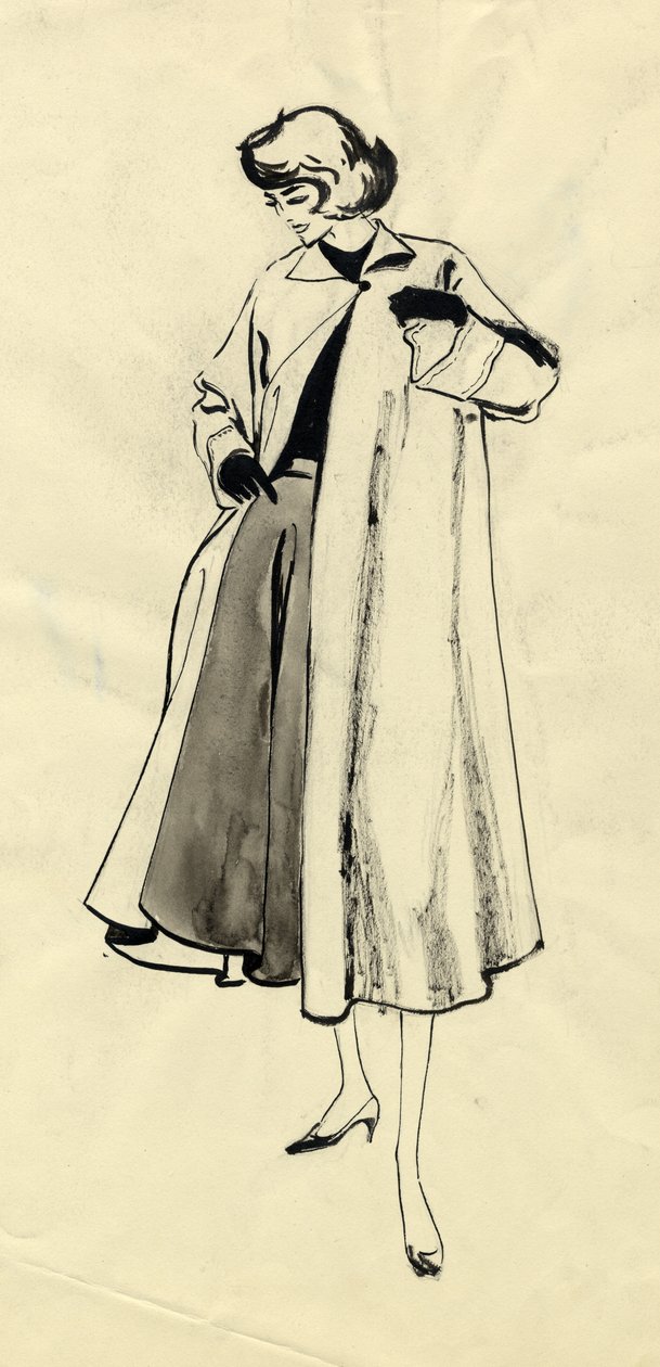 Paltolu ve etekli kadın, c1950. by Shirley Markham