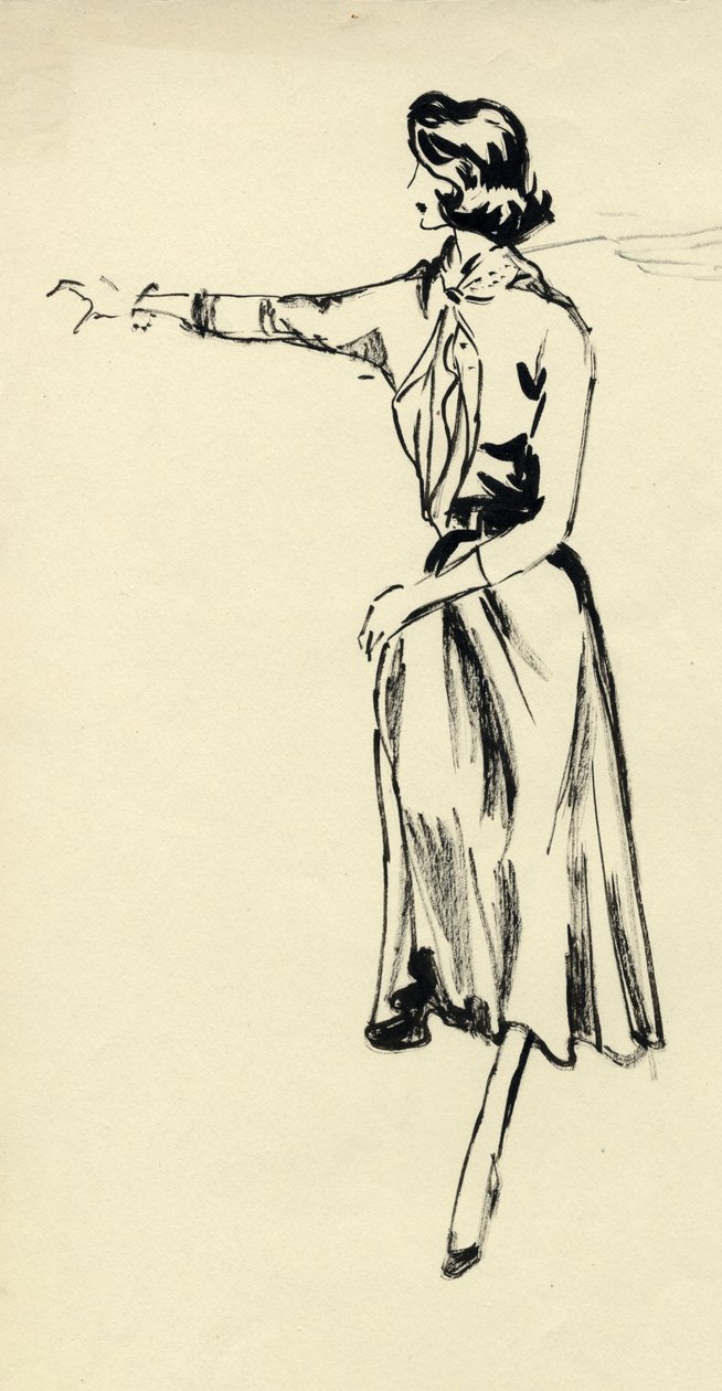 Kollarını uzatmış tam etekli kadın, c1950. by Shirley Markham