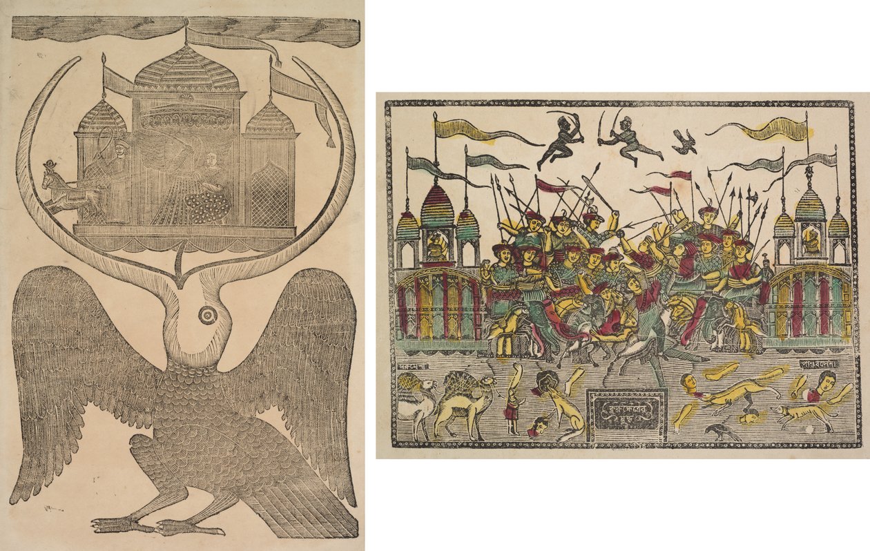 Jatayu (Mitik Rama'a Kuşu) Ravana'nın Arabasını Engeller, Sita'nın (recto) Kaçırılmasını Önlemeye Çalışır; Savaş Sahnesi (tersi) by Shri Gobinda Chandra Roy