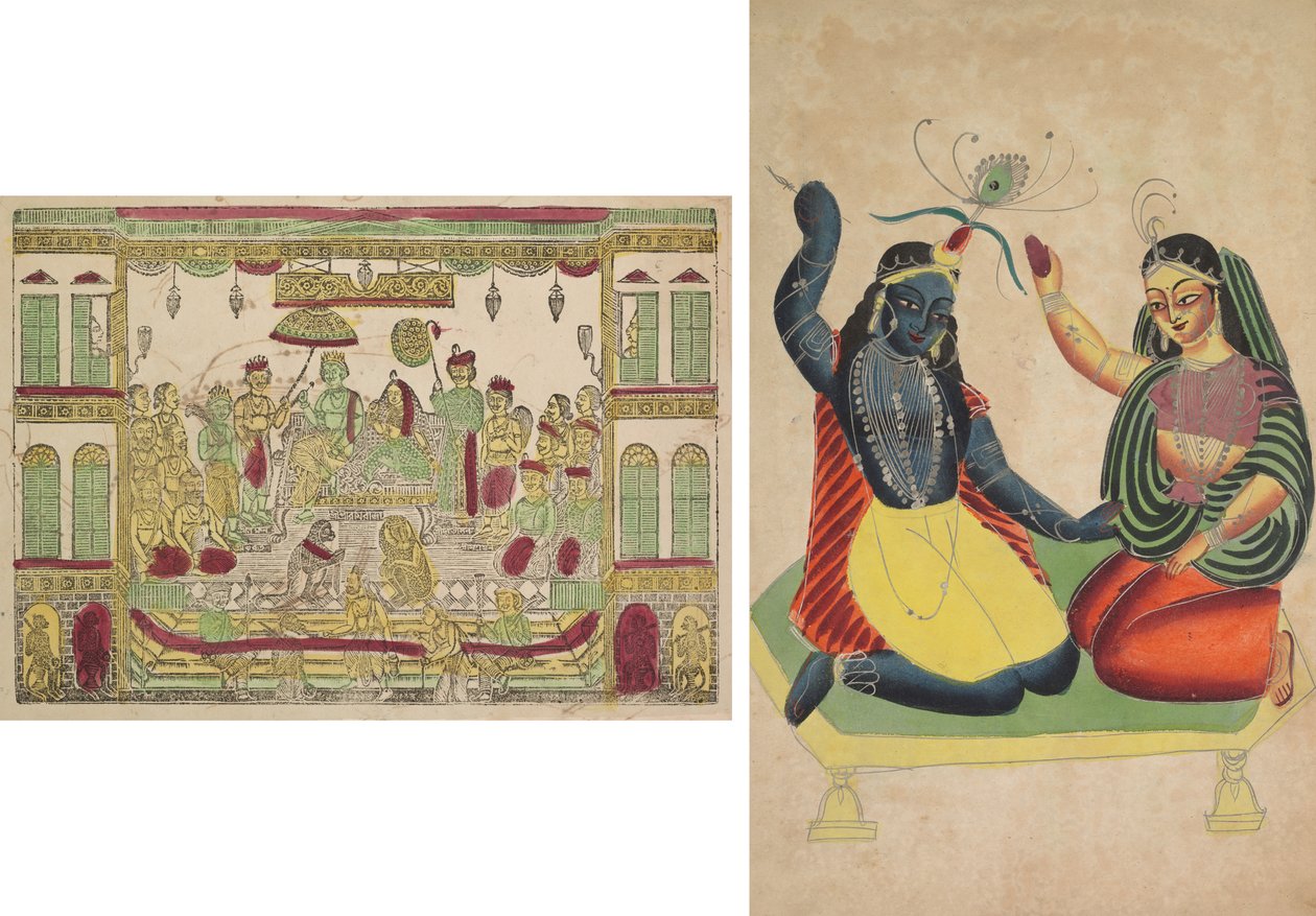 Kraliyet Sarayı'ndaki Rama ve Sita (rekto); Radha ve Krishna (ters) by Shri Gobinda Chandra Roy